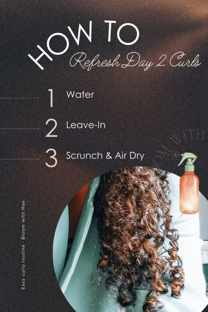 Curly hair refresh with spray bottle and leave-in — morning routine.