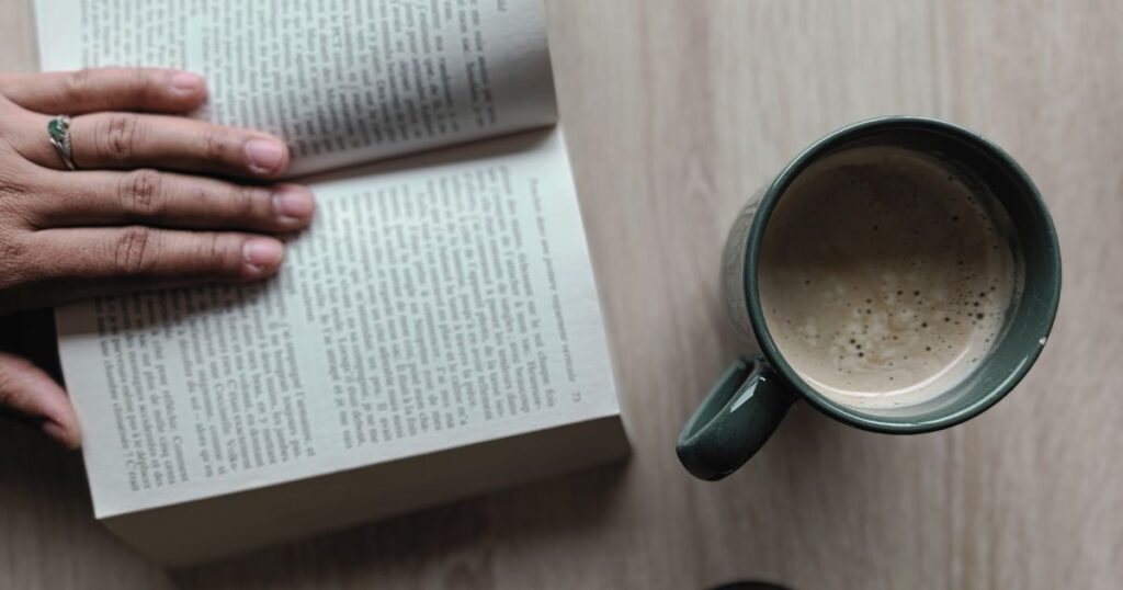 quiet evening routine with a book, tea or coffee